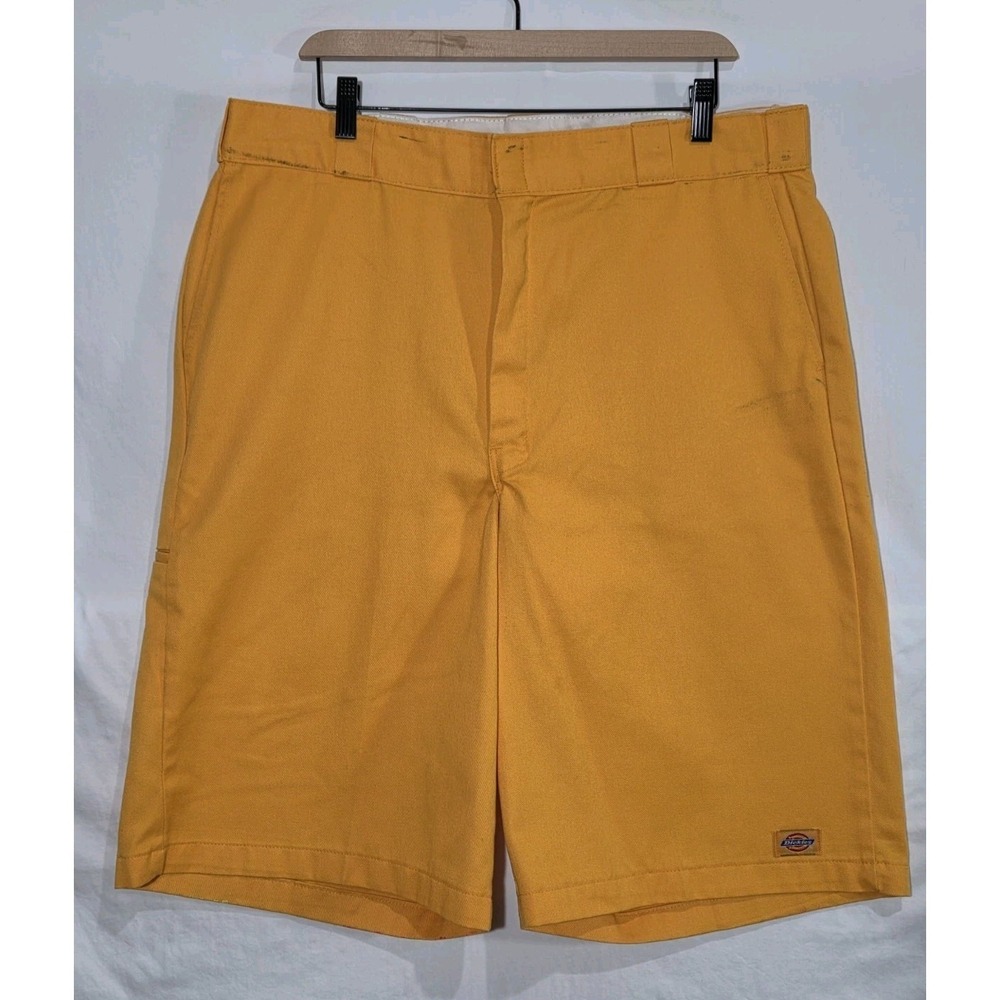Dickies Men's Yellow Baggy Skater Shorts Grunge Distressed Y2K Long Chino Sz 38